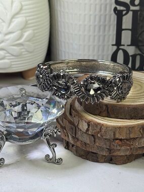 Rhinestone Silver-Tone Statement Bangle Bracelet